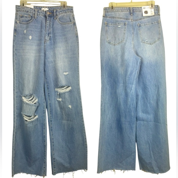 bp Denim - NWT BP Nordstrom Wide Leg High Rise Distressed Be Responsible Raw Hem Size 27